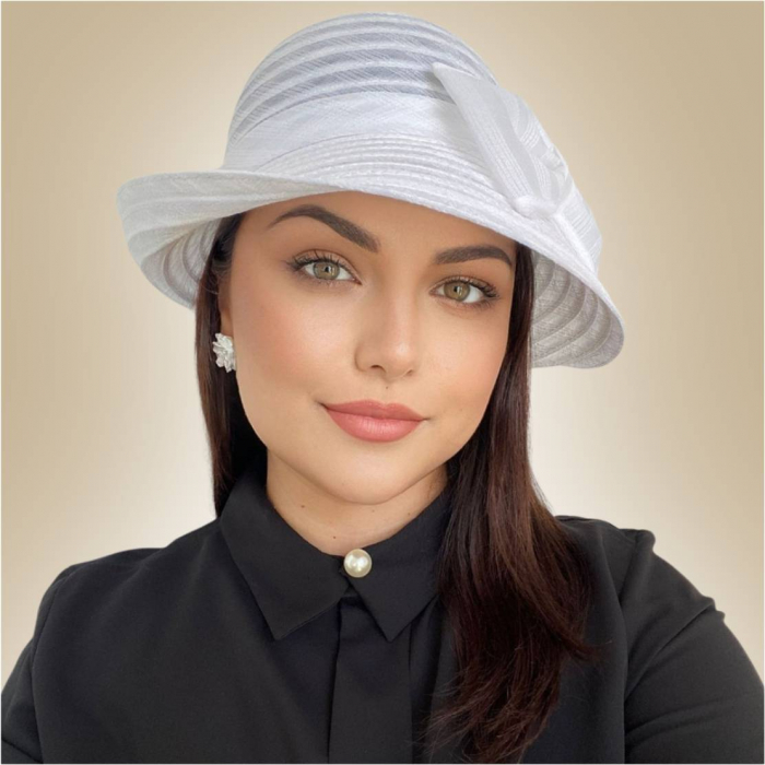 Palarie dama din organza dantelata ELIZE LUX-palarie alba, reglabila [3]