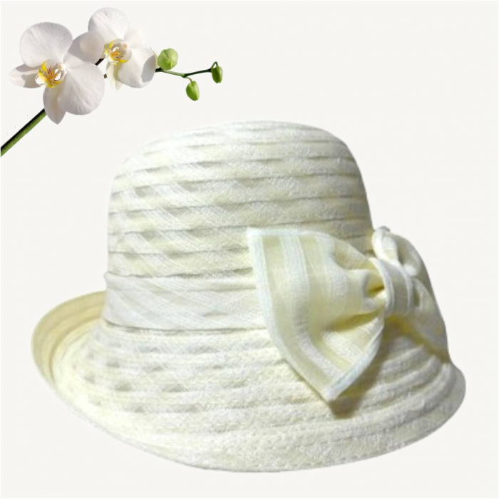 Palarie dama din organza dantelata ELIZE LUX-palarie crem, reglabila [4]