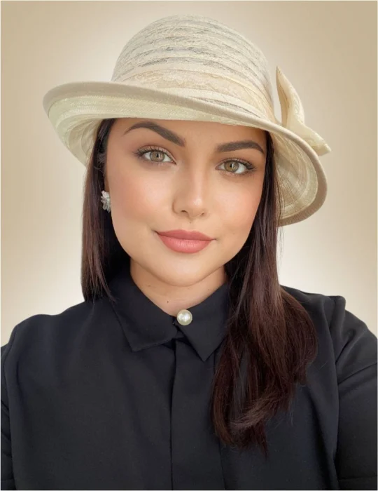 Palarie soare de lux din organza dantelata cu flori ANTONIA LUX (CREM) - marime unica, reglabila [3]