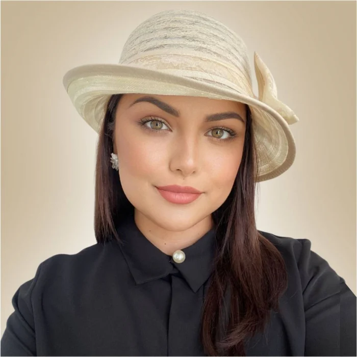 Palarie soare de lux din organza dantelata cu flori ANTONIA LUX (CREM) - marime unica, reglabila [4]