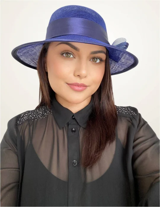 Palarie soare de lux din sizal cu funda din satin AURORA LUX (ALBASTRU) - marime unica, reglabila [2]