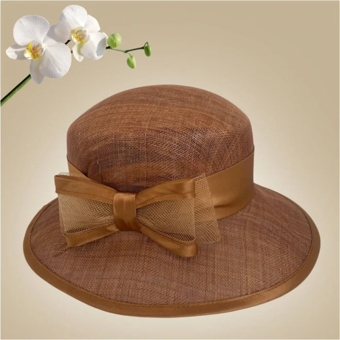 Palarie soare de lux din sizal cu funda din satin AURORA LUX (CARAMIZIU) - marime unica, reglabila [4]