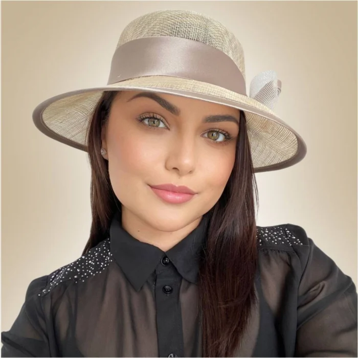 Palarie soare de lux din sizal cu funda din satin AURORA LUX (CREM) - marime unica, reglabila [3]