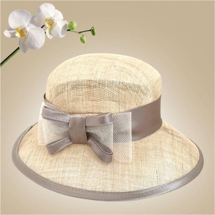 Palarie soare de lux din sizal cu funda din satin AURORA LUX (CREM) - marime unica, reglabila [4]