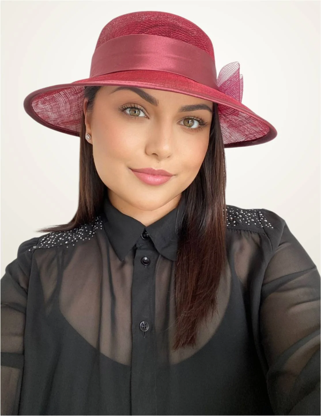 Palarie soare de lux din sizal cu funda din satin AURORA LUX (GRENA) - marime unica, reglabila [2]