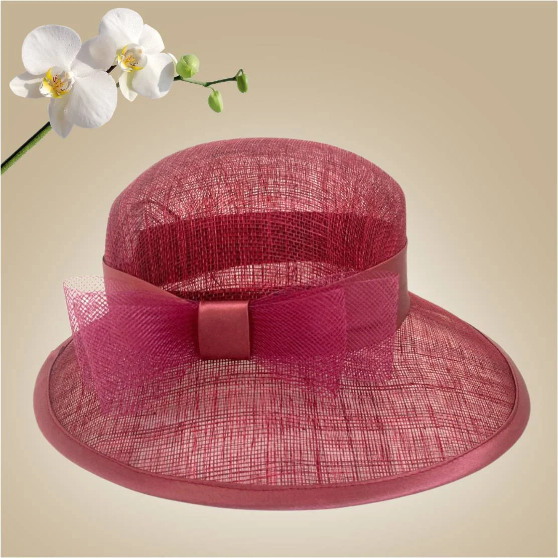 Palarie soare de lux din sizal cu funda din satin AURORA LUX (GRENA) - marime unica, reglabila [4]