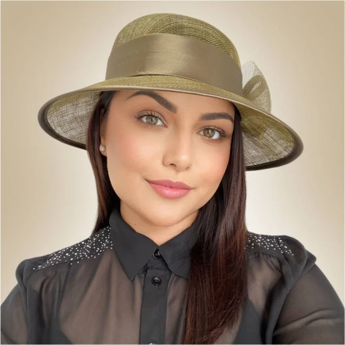 Palarie soare de lux din sizal cu funda din satin AURORA LUX (KAKI) - marime unica, reglabila [4]