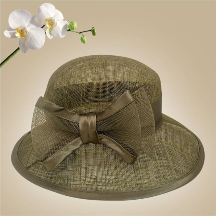 Palarie soare de lux din sizal cu funda din satin AURORA LUX (KAKI) - marime unica, reglabila [3]