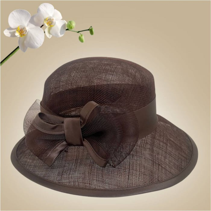 Palarie soare de lux din sizal cu funda din satin AURORA LUX (MARO mahon) - marime unica, reglabila [4]