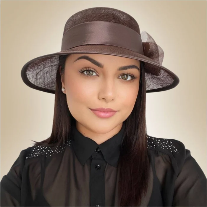 Palarie soare de lux din sizal cu funda din satin AURORA LUX (MARO mahon) - marime unica, reglabila [3]