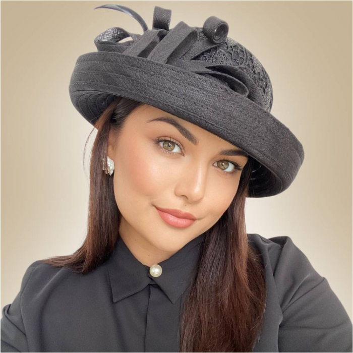 Palarie soare lux din organza si dantela cu decor luxuriant AMERICA CHIC (NEGRU) - marime unica, reglabila [3]