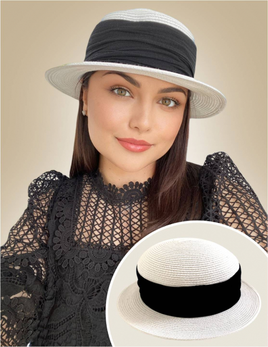 Palarie dama  tip canotiera ZINA CHIC -palarie alb, reglabila [2]