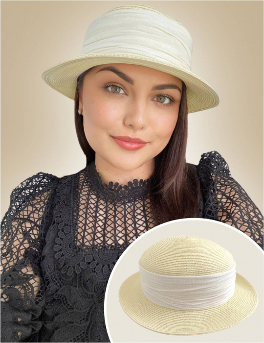 Palarie dama  tip canotiera ZINA LUX-palarie crem, reglabila [2]