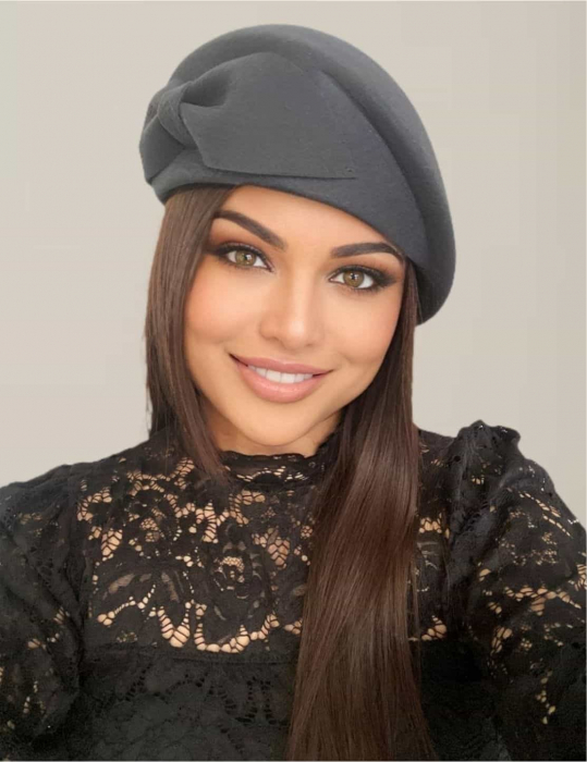 Palarie toca din fetru lux cu funda eleganta PRINCESS LUX (GRI inchis) - marime unica, reglabila [2]