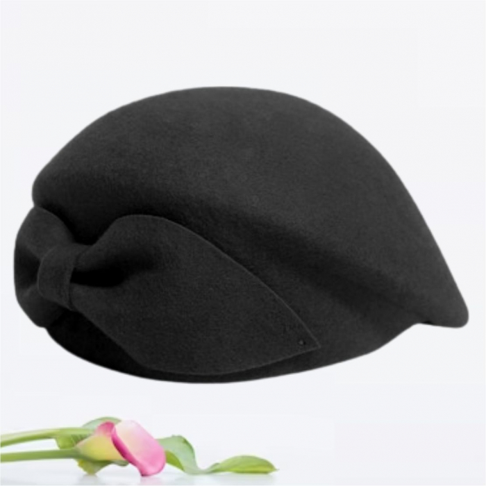 Palarie toca din fetru lux cu funda eleganta PRINCESS LUX (NEAGRA) - marime unica, reglabila [4]
