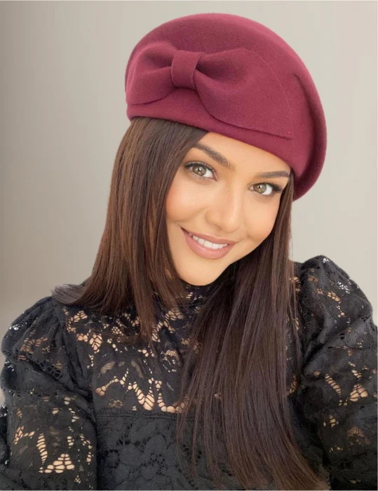 Palarie toca din fetru lux cu funda eleganta PRINCESS LUX (GRENA) - marime unica, reglabila [2]