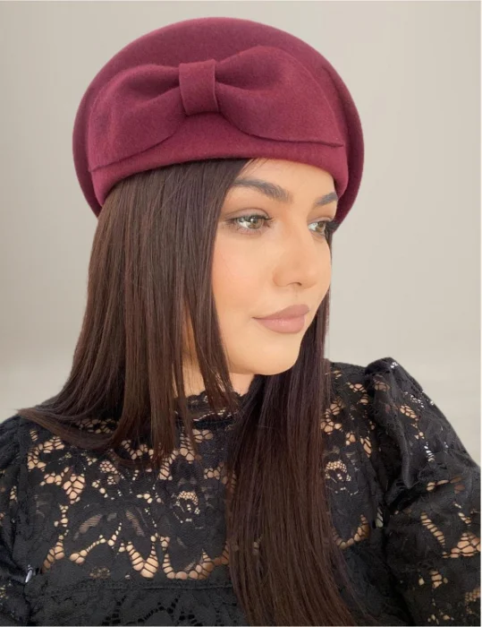 Palarie toca din fetru lux cu funda eleganta PRINCESS LUX (GRENA) - marime unica, reglabila [4]