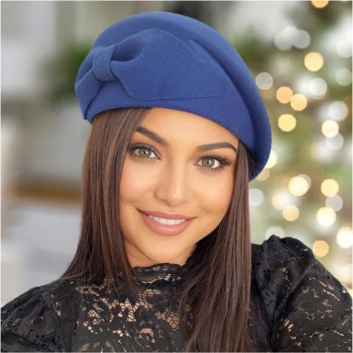 Palarie toca din fetru lux cu funda eleganta PRINCESS LUX (ALBASTRU) - marime unica, reglabila [2]