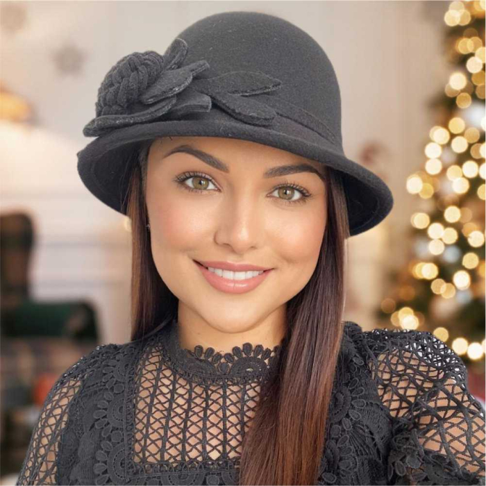Palarie dama fetru Rose-palarie neagra, palarie reglabila [4]