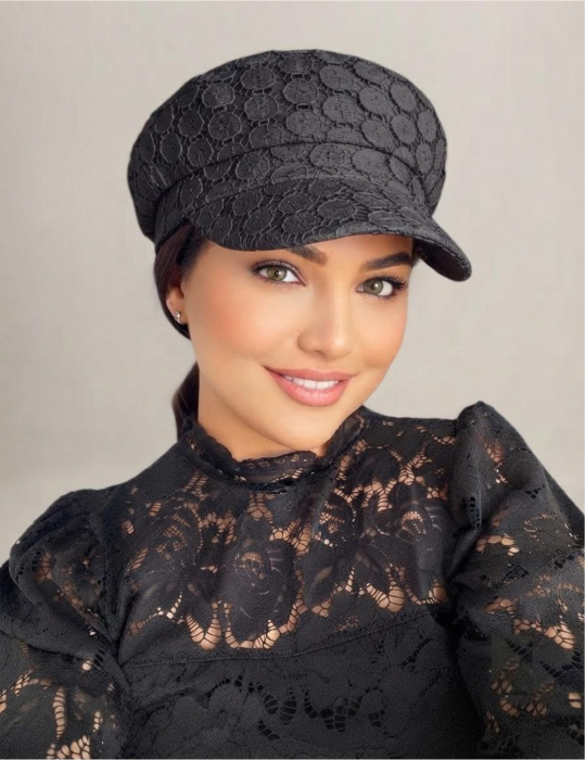 Sapca eleganta din bumbac dantelat (NEGRU) - marime unica, REGLABILA [2]