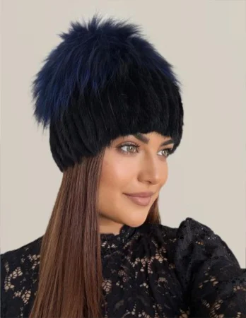 Caciula din blana de sinsila + vulpe Lady Lux Premium (NEGRU+BLEUMARIN) - marime universala [4]