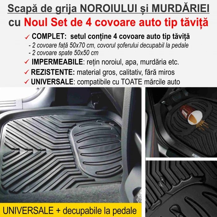 Set complet de 4 covoare auto tip tavita, cu margini inalte, impermeabile - marime universala [5]