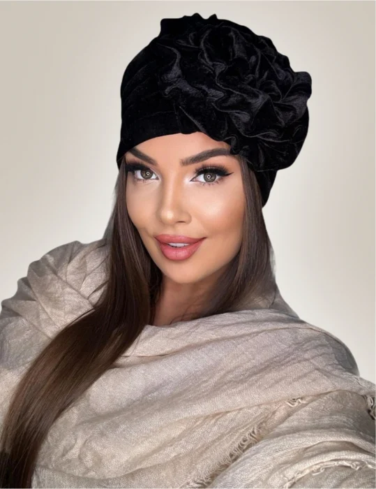 Turban elegant din catifea de lux AFRODITA (NEGRU) - marime universala [3]