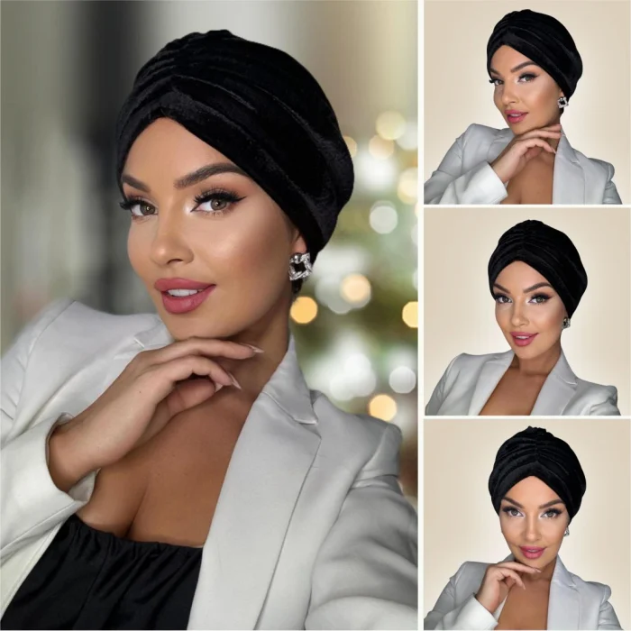 Turban elegant din catifea de lux MONALISA (NEGRU) - marime universala [4]