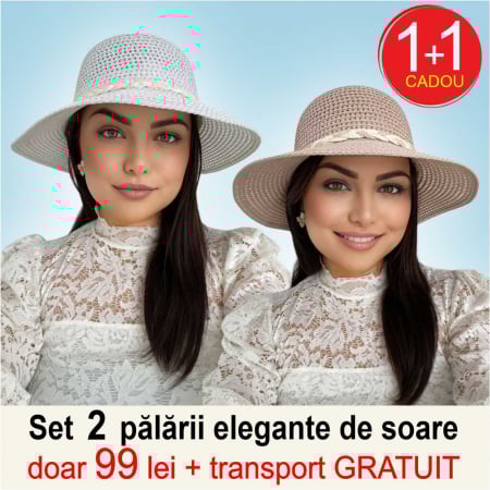 Oferta zilei - 1 + 1 CADOU + transport GRATUIT - 1+1 CADOU: Palarii soare cu boruri medii SIDONIA LUX (ALB+ROZ pudra) - marime unica, reglabila