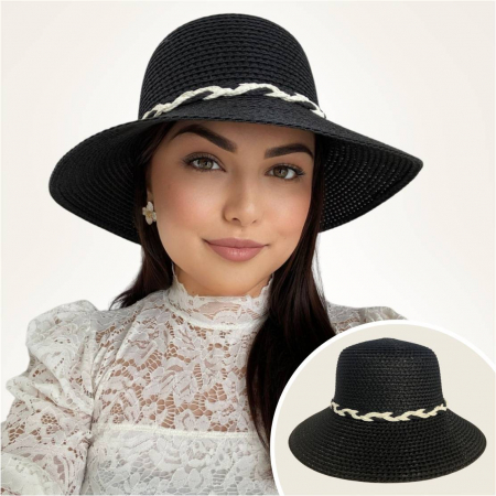1+1 CADOU: Palarii soare cu boruri medii SIDONIA LUX (NEGRU + ROZ pudră) - marime unica, reglabila [1]