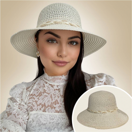 1+1 CADOU: Palarii soare cu boruri medii SIDONIA LUX (BLEUMARIN+CREM) - marime unica, reglabila [4]