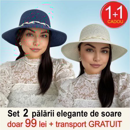 Oferta zilei - 1 + 1 CADOU + transport GRATUIT - 1+1 CADOU: Palarii soare cu boruri medii SIDONIA LUX (BLEUMARIN+CREM) - marime unica, reglabila