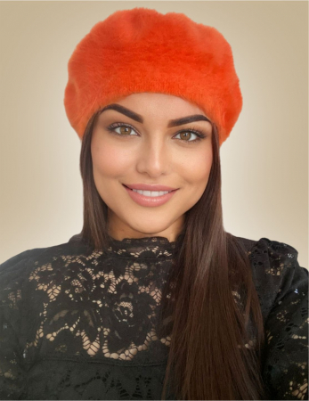 Bereta lux din lana fina si pufoasa de Angora - Princess (PORTOCALIU) - marime universala [1]