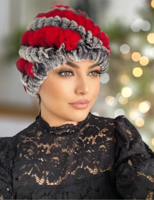 Caciula de dama din blana MARA (GRI+ROSU) - marime universala [1]