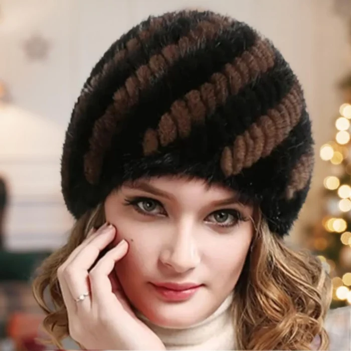 Caciula din blana de NURCA - Sofia Lux (NEGRU + MARO) - marime universala [1]