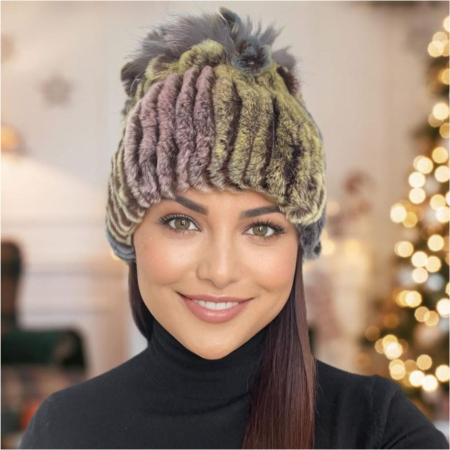 CACIULI BLANA - Caciula cu blana de ȘINȘILA - Royal Lux (MULTICOLOR) - marime universala