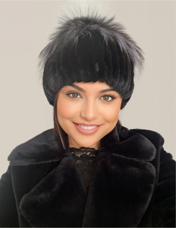 Caciula din blana de sinsila + vulpe Lady Lux (NEGRU+GRI spicat) - marime universala [1]