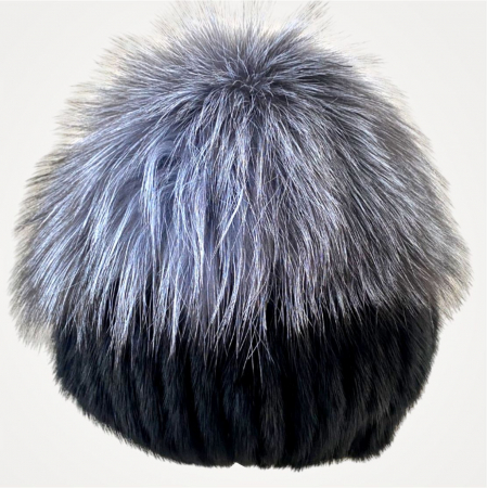 Caciula din blana de sinsila + vulpe Lady Lux (NEGRU+GRI spicat) - marime universala [5]