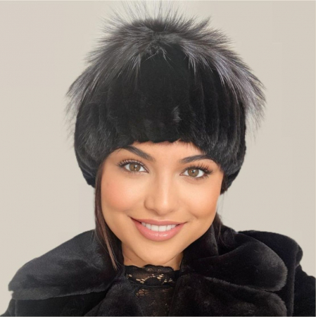 Caciula din blana de sinsila + vulpe Lady Lux (NEGRU+GRI spicat) - marime universala [3]