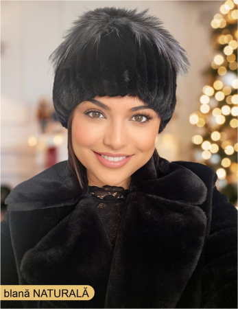 CACIULI BLANA - Caciula din blana de sinsila + vulpe Lady Lux (NEGRU+GRI spicat) - marime universala