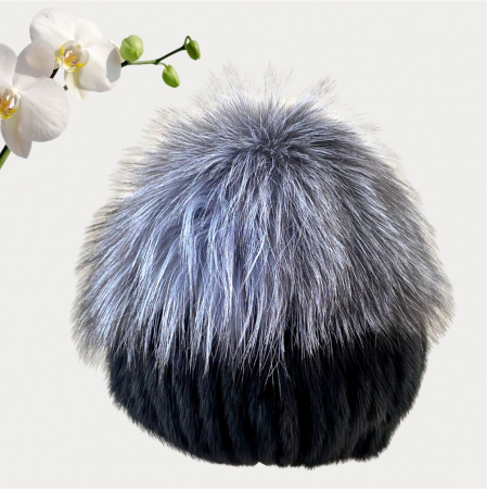 Caciula din blana de sinsila + vulpe Lady Lux (NEGRU+GRI spicat) - marime universala [4]