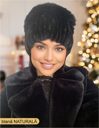 CACIULI BLANA - Caciula din blana de sinsila + vulpe Lady Lux (NEGRU) - marime universala