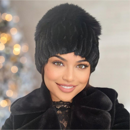 Caciula din blana de sinsila + vulpe Lady Lux (NEGRU) - marime universala [2]