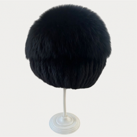 Caciula din blana de sinsila + vulpe Lady Lux (NEGRU) - marime universala [5]