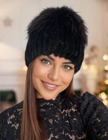 Caciula din blana de sinsila + vulpe Lady Lux Premium (NEGRU+GRI inchis) - marime universala [1]