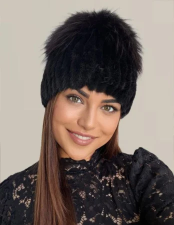 Caciula din blana de sinsila + vulpe Lady Lux Premium (NEGRU+GRI inchis) - marime universala [3]