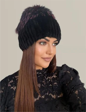 Caciula din blana de sinsila + vulpe Lady Lux Premium (NEGRU+MULTICOLOR) - marime universala [3]