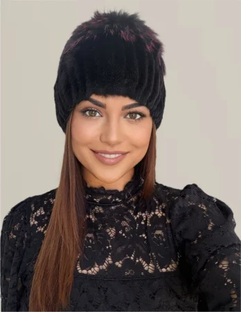 Caciula din blana de sinsila + vulpe Lady Lux Premium (NEGRU+MULTICOLOR) - marime universala [4]