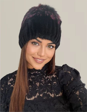 Caciula din blana de sinsila + vulpe Lady Lux Premium (NEGRU+MULTICOLOR) - marime universala [2]