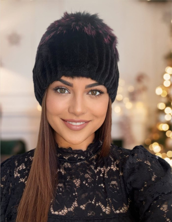 CACIULI BLANA NATURALA - Caciula din blana de sinsila + vulpe Lady Lux Premium (NEGRU+MULTICOLOR) - marime universala